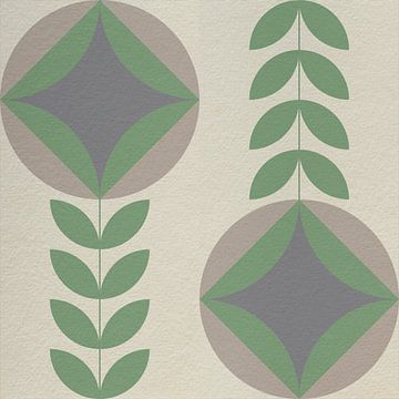 Retro Scandinavisch design geïnspireerde bloemen en bladeren in groene en grijze tinten van Dina Dankers