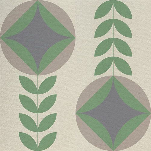 Retro Scandinavisch design geïnspireerde bloemen en bladeren in groene en grijze tinten