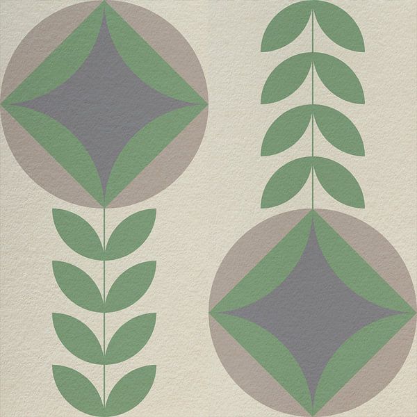 Von skandinavischem Retro-Design inspirierte Blumen und Blätter in Grün- und Grautönen von Dina Dankers