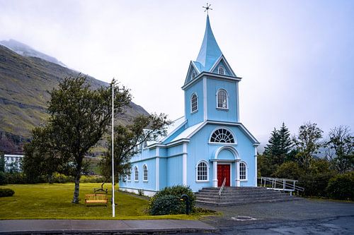 Seydisfjardarkirkja Blue Church in Seydisfjordur in Iceland
