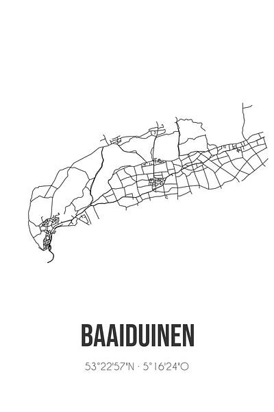 Baaiduinen (Fryslan) | Map | Black and white by Prints of Place