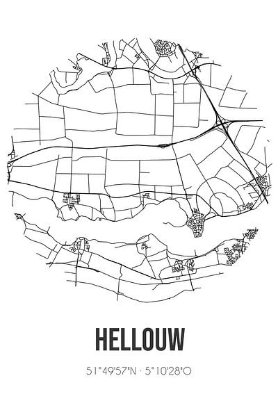 Hellouw (Gelderland) | Map | Black and white by Prints of Place