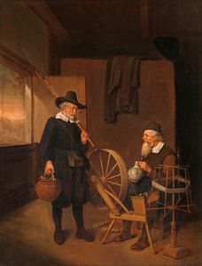 Interieur mit Fischer und Mensch neben einer Spule und Spool, Quiringh Gerritsz. van Brekelenkam