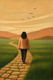 Woman Walking a Winding Path Toward the Horizon by Rudi Pratama