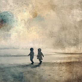 Spielende Kinder unter dem Planetenhimmel - Mystery Painting von Peter Pen Zeichnungen und Gemälde