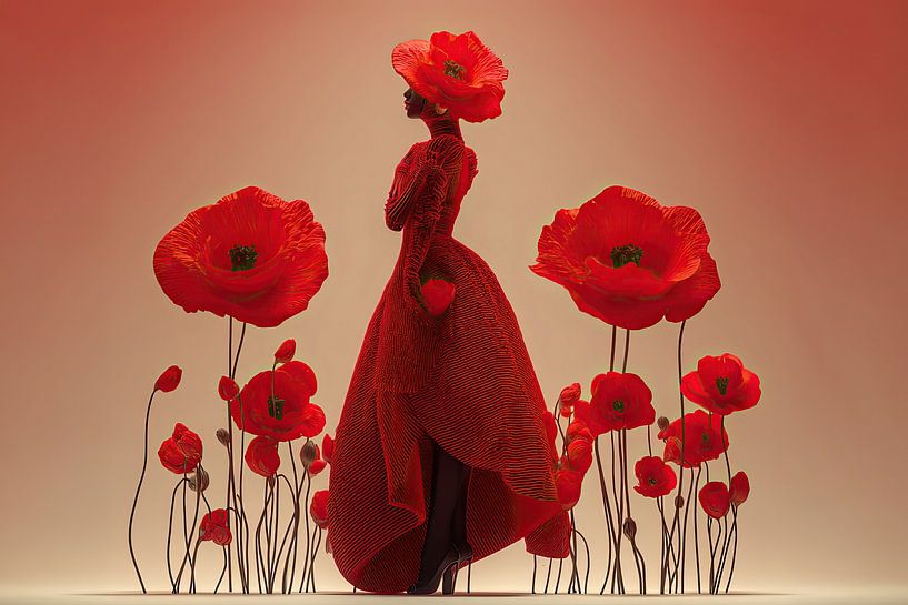 surrealist portrait woman with flowers poppies poppies by Egon Zitter