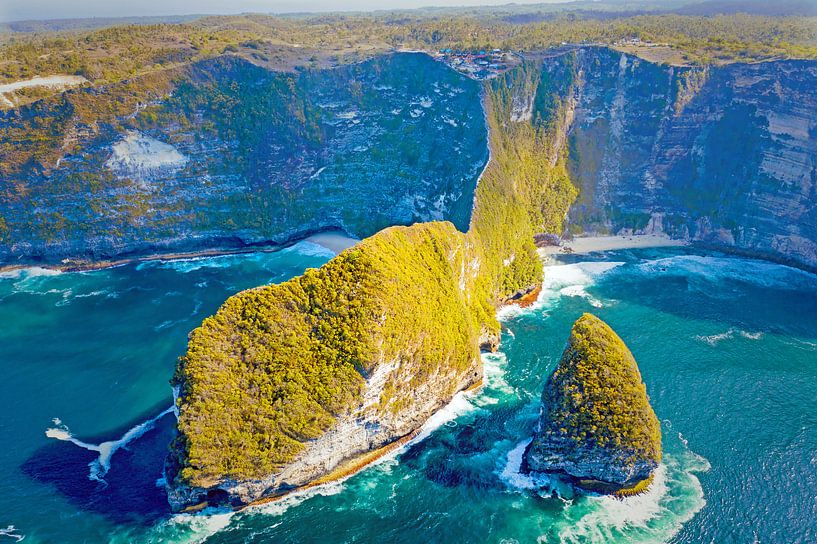 Aerial view of Kelingking beach on Nusa Penida in Bali Indonesia by Eye on You