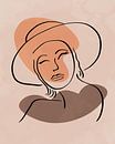 Lady with hat line art with two organic shapes in warm colors by Tanja Udelhofen thumbnail