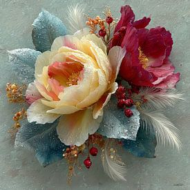 gele bloem met water en ijsvorming van Gelissen Artworks