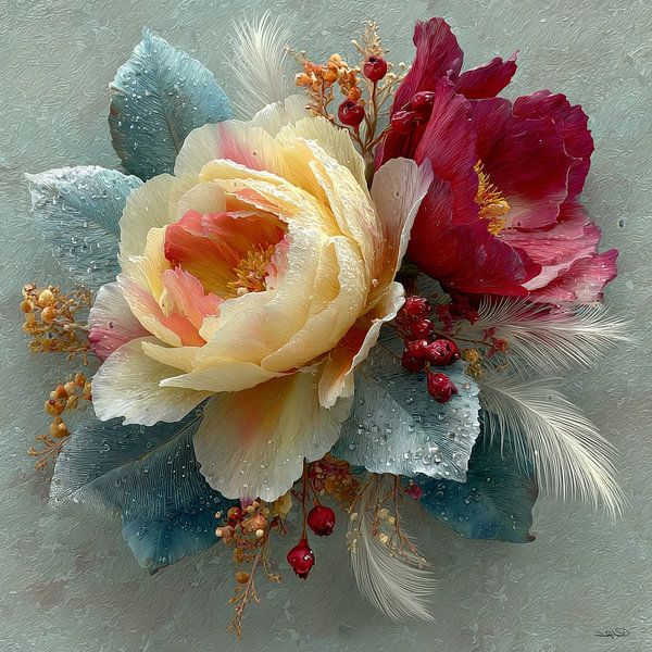 gelbe Blume mit Wasser und Zuckerguss von Gelissen Artworks