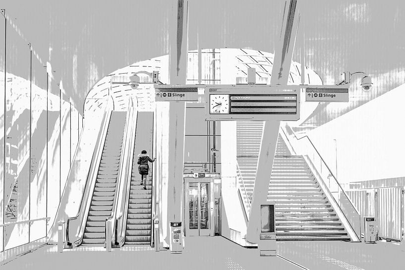 Voyageur sur escalator , La gare centrale de La Haye, Pays-Bas. par Mieneke Andeweg-van Rijn