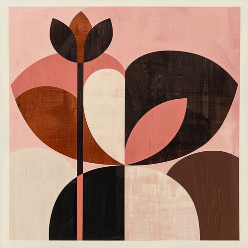 Art abstrait moderne de style vintage : formes en marron, noir et rose