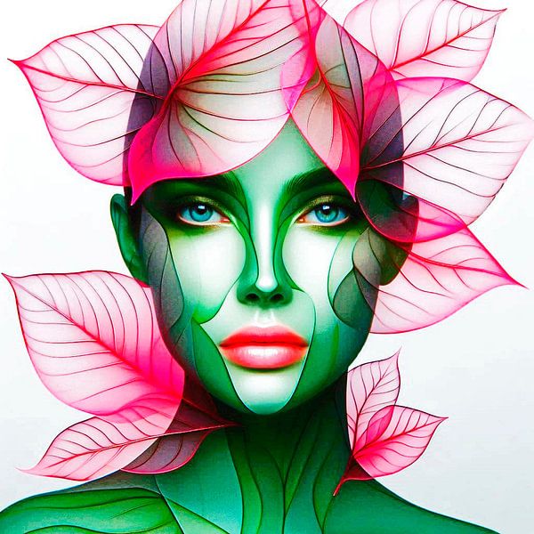 Romantisches Porträt mit transparenten Blättern.  ( 8 ) von Ineke de Rijk