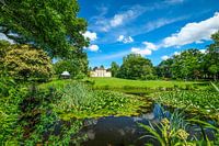 Pittoresk uitzicht op het kasteel in de Prins Emil-tuin met vijver en paviljoen