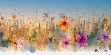 Watercolour of flowers in the grass 2 by Pieternel Decoratieve Kunst