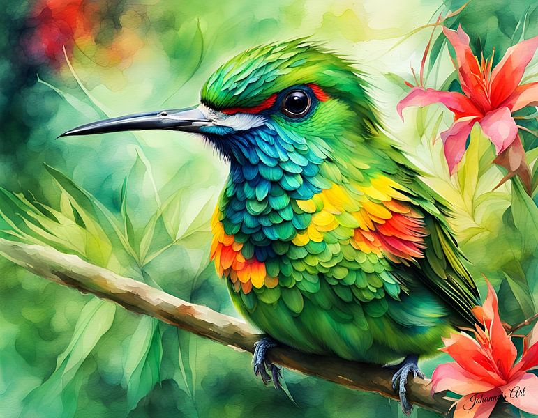 Beautiful Birds of the World - Green-Breasted Mango bird by Johannas Art Creations