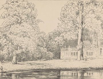 Simon Moulijn, Gezicht op de tuin en woning van buitenplaats Den Burch, 1926 van Atelier Liesjes