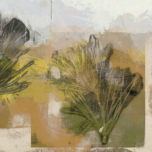 Semi-abstract botanisch motief in aardse, neutrale tinten