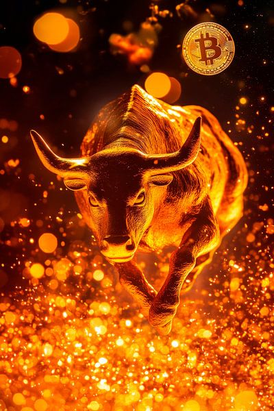 Goldener Bulle mit Bitcoin-Elementen von Poster Art Shop