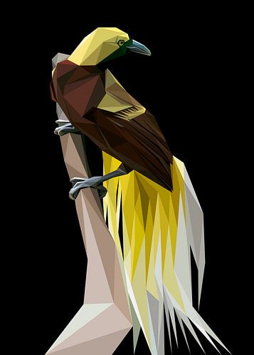 Oiseau de Paradis Queue Jaune Abstrait Low Poly