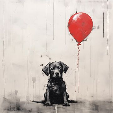 Little Dog puppy with balloon by TheXclusive Art