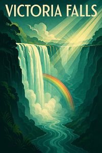 Victoria Falls Art Deco Poster - Regenbogen über dem donnernden Rauch