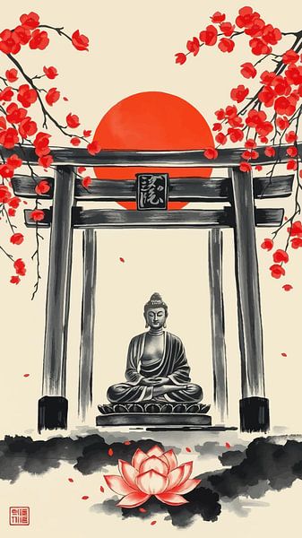 Buddha / Boeddha Sumi-e Japanische Malerei von MIROKKU