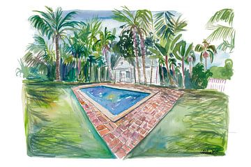 Blauer Hinterhof-Pool mit Conch Haus in Key West FL von Markus Bleichner