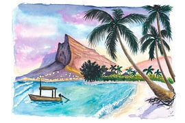 Goldener Sonnenuntergang über Le Morne Brabant Mauritius Ikone von Markus Bleichner