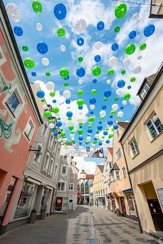 Colorful lanterns in the Gerberstraße in Kempten