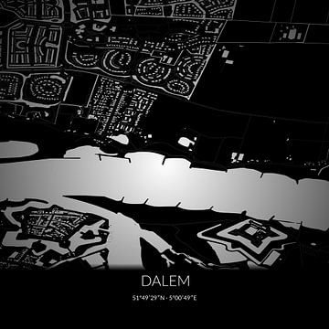 Black-and-white map of Dalem, South Holland. by Rezona