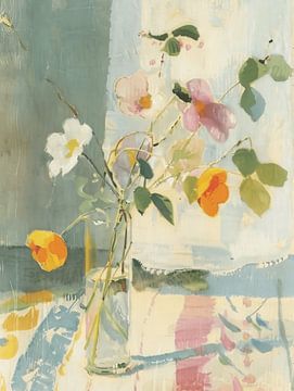 Still life with flowers in pastel colours by Japandi Art Studio