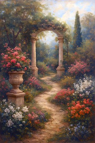 Rococo botanische tuin schilderij.