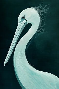 Pelican in Blauwe Sereniteit Minimalistische Schoonheid van Eva Lee