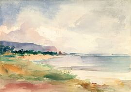 Zacht kustlandschap in aquarel van Niklas Maximilian