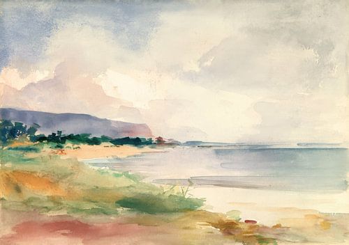 Zacht kustlandschap in aquarel