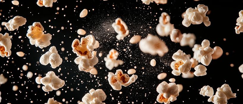 Popcorn explosion auf schwarzem Hintergrund von Poster Art Shop