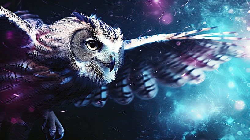 Fliegende Eule Wanddekoration: Türkis &amp; Lila Pracht von Shine by Nous