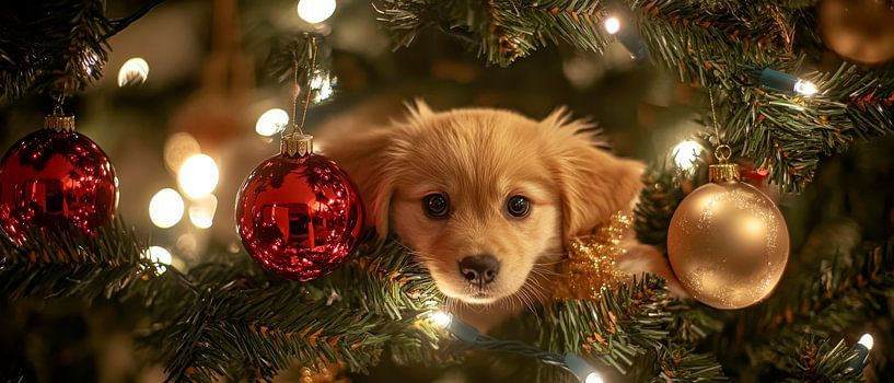 Kerst met een hond van Poster Art Shop