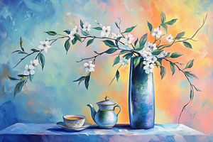 Blumenvase | Hohe Vase mit weißen Blüten