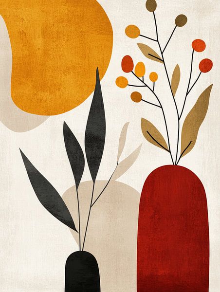 Abstracte organische vormen, bohemian stijl van Japandi Art Studio
