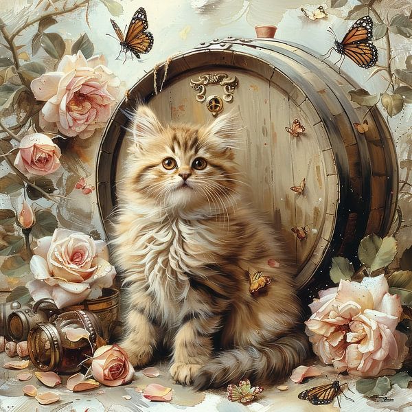 dogs-cats-birds-wine-barrel-butterflies-flowers by Gelissen Artworks