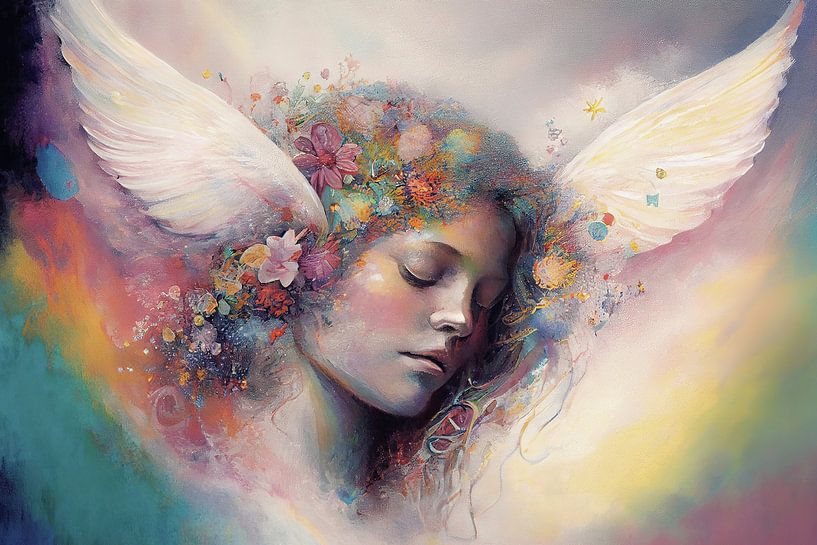 Ange entouré de fleurs et d'Aura par Anne Loos