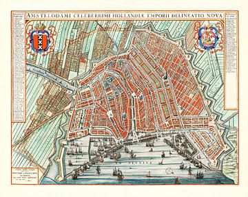 Amsterdam Oude Kaart Plattegrond  van Amsterdam 1652 Stadsgezicht Amsterdam Stadsplattegrond