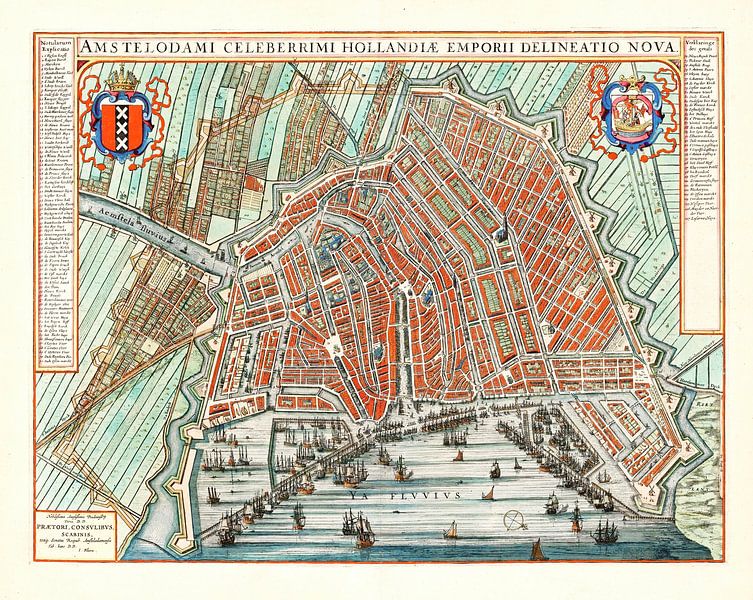 Amsterdam Old Map Carte d'Amsterdam 1652 Cityscape Plan de la ville d'Amsterdam par Schilderijen Nu