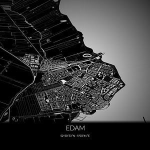 Zwart-witte landkaart van Edam, Noord-Holland. van Rezona