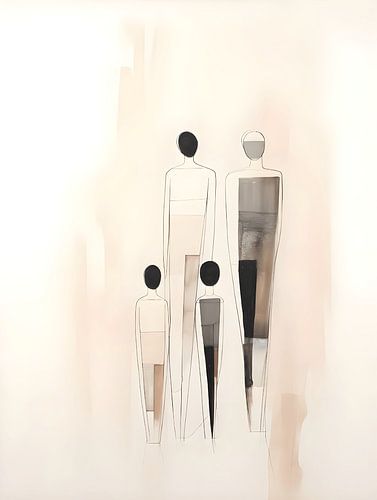 Familie van 4 abstracte line-art tekening