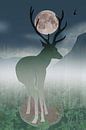 Een hert in de nacht. Digital art van Bianca Wisseloo thumbnail