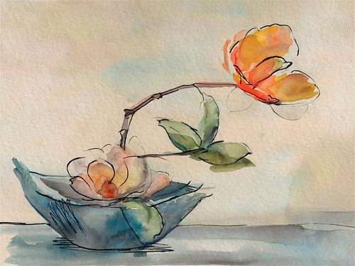 Japandi Art Stilleven: Ikebana bloemschikkunst