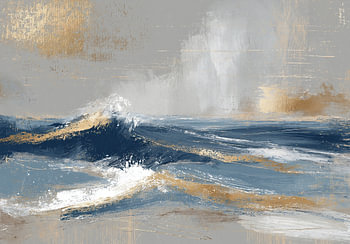 Abstract ocean wave with gold accents